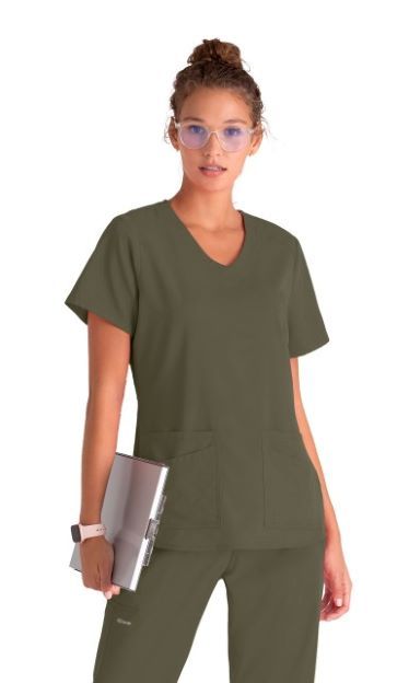 Zdravotnícke oblečenie - Dámske zdravotnícke blúzy - Dámska zdravotnícka blúza Grey´s Anatomy STRETCH EXPERIENCE - olivová | medical-uniforms