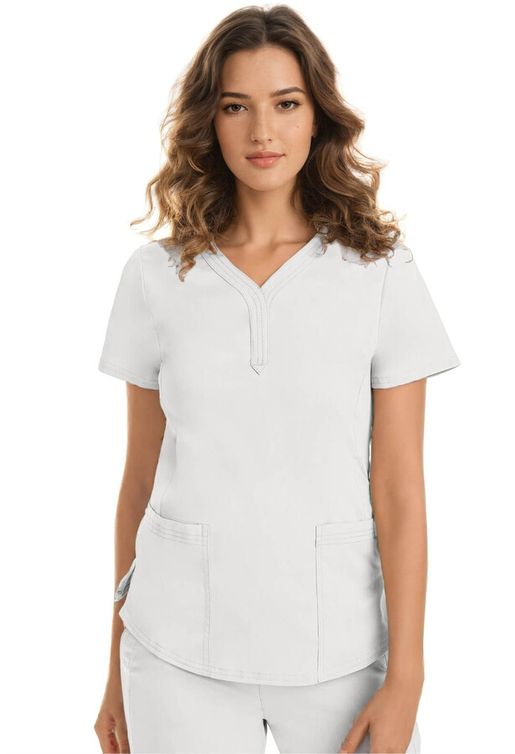 Zdravotnícke oblečenie - Dámske zdravotnícke blúzy - Dámska zdravotnícka blúza JANE s efektným výstrihom – biela | medical-uniforms