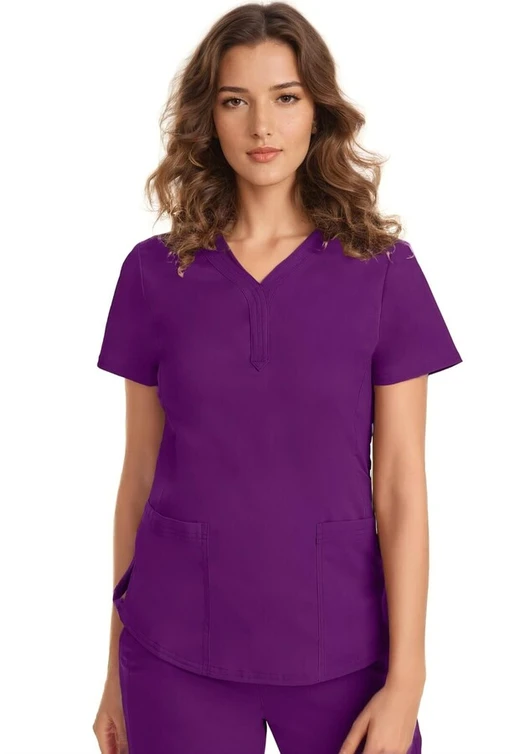 Zdravotnícke oblečenie - Dámske zdravotnícke blúzy - Dámska zdravotnícka blúza JANE s efektným výstrihom – fialová | medical-uniforms