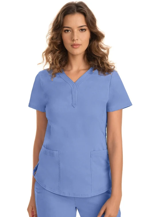 Zdravotnícke oblečenie - Dámske zdravotnícke blúzy - Dámska zdravotnícka blúza JANE s efektným výstrihom – svetlo modrá | medical-uniforms