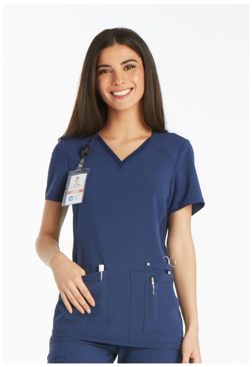 Zdravotnícke oblečenie - Dámske zdravotnícke blúzy - Dámska zdravotnícka blúza s bočným úpletom - námornícka modrá | medical-uniforms