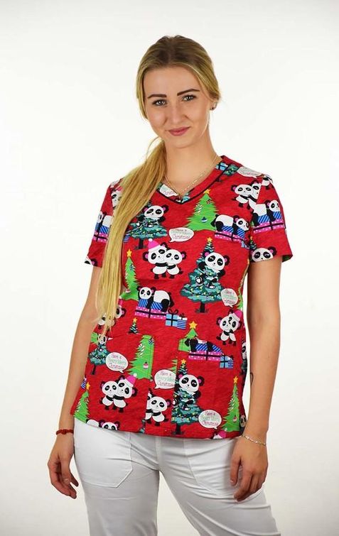 Zdravotnícke oblečenie - Dámske zdravotnícke blúzy - Dámska zdravotnícka blúza - motív Panda | Medical Uniforms