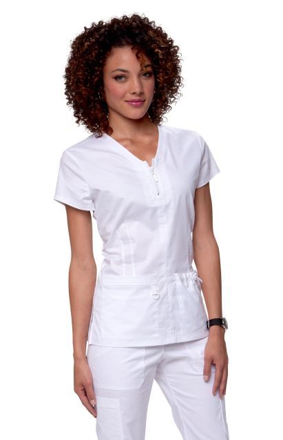 Zdravotnícke oblečenie - Koi - blúzy - Dámska zdravotnícka blúza Stretch Mackenzie Top v bielej farbe | medical-uniforms