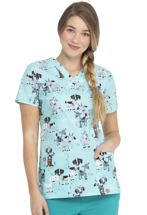 Zdravotnícke oblečenie - Dámske zdravotnícke blúzy - Dámska zdravotnícka blúza s potlačou MINT FARMA | medical-uniforms