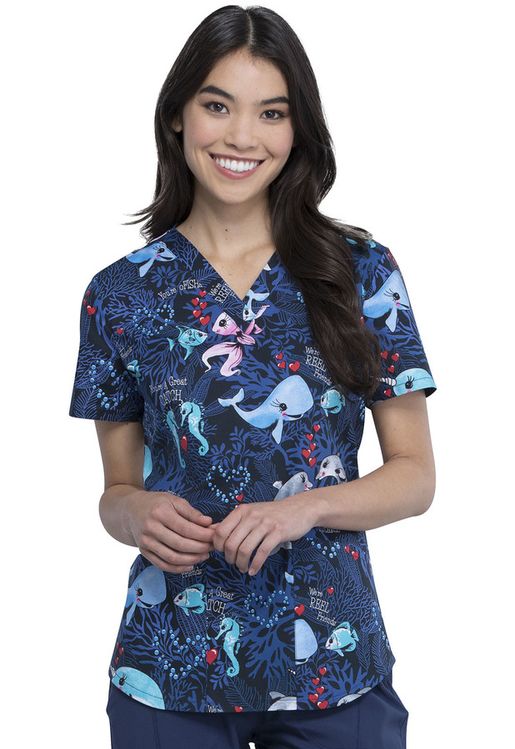 Zdravotnícke oblečenie - Dámske zdravotnícke blúzy - Dámska zdravotnícka blúza s potlačou MORSKÍ PIATELIA | medical-uniforms
