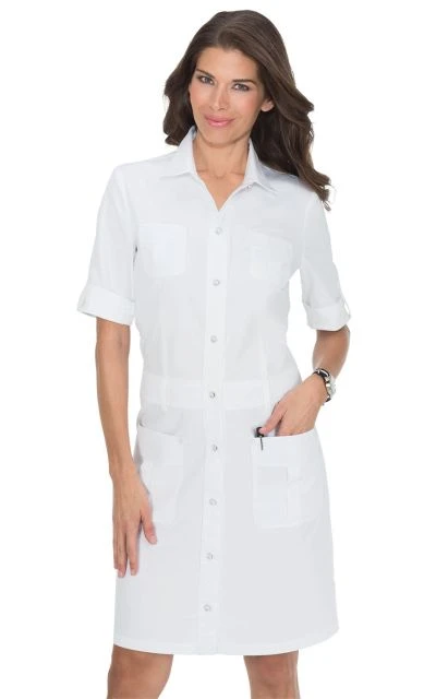 Zdravotnícke oblečenie - Šaty - Dámske šaty Alexandra v bielej farbe | medical-uniforms