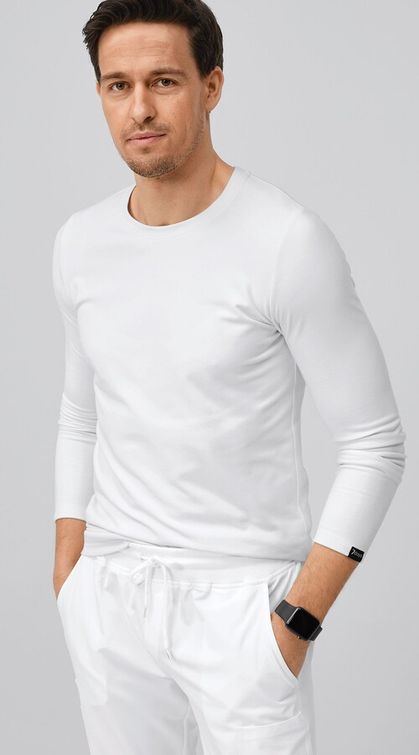 Zdravotnícke oblečenie - Jednofarebné - Pánske zdravotnícke tričko s dlhým rukávom MICROFLEECE  - biela | Medical-uniforms.sk